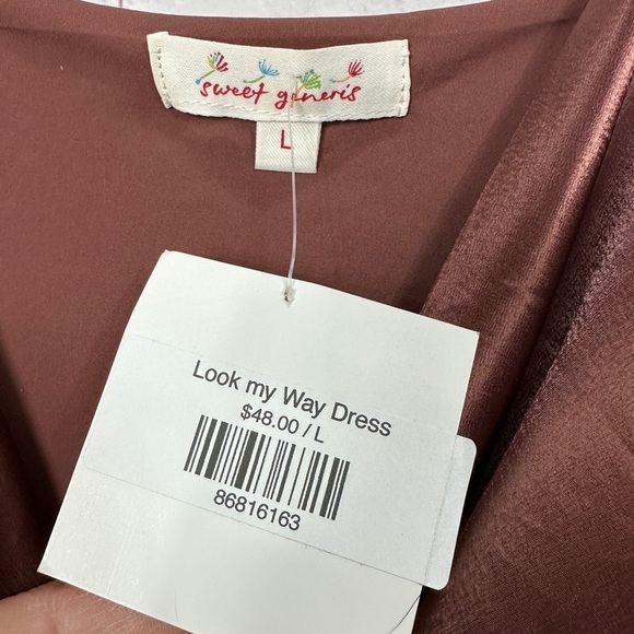 Sweet Generis Look My Way bronze satin slip midi length fitted dress, sz L, NWT - Picture 6 of 9